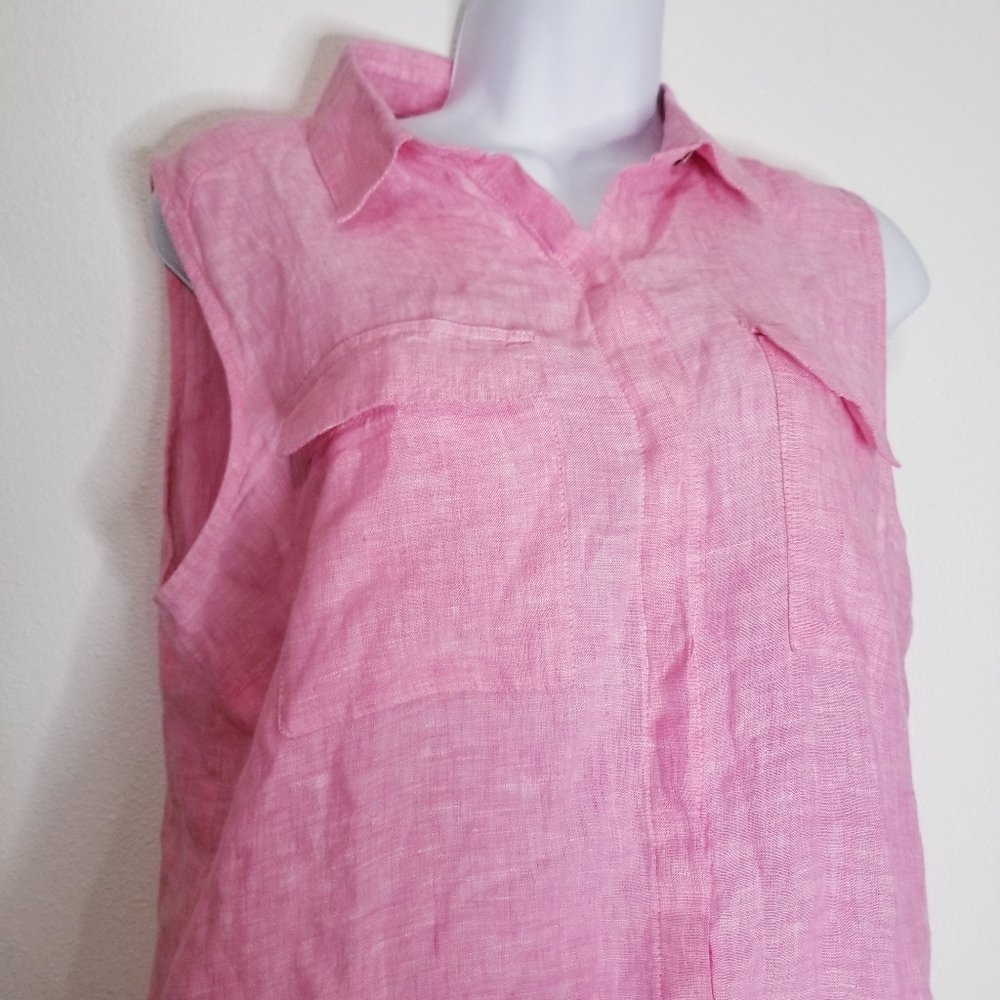 Jones ny linen pink sleeveless button up blouse - Picture 4 of 7